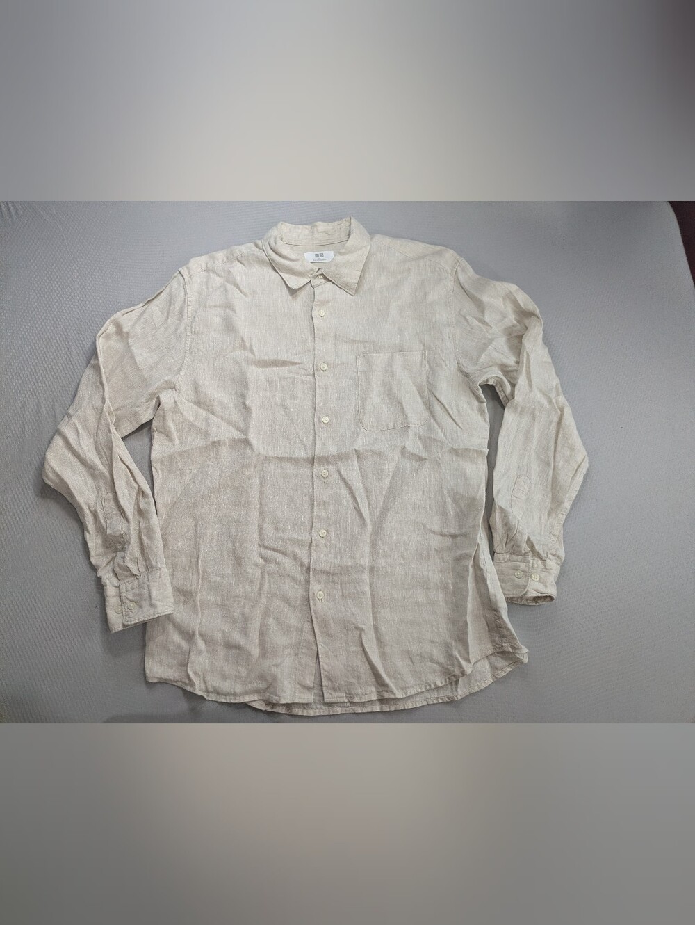 Uniqlo Shirt Mens XL Cream Ivory Long Sleeve Linen Button Up Coastal Woven